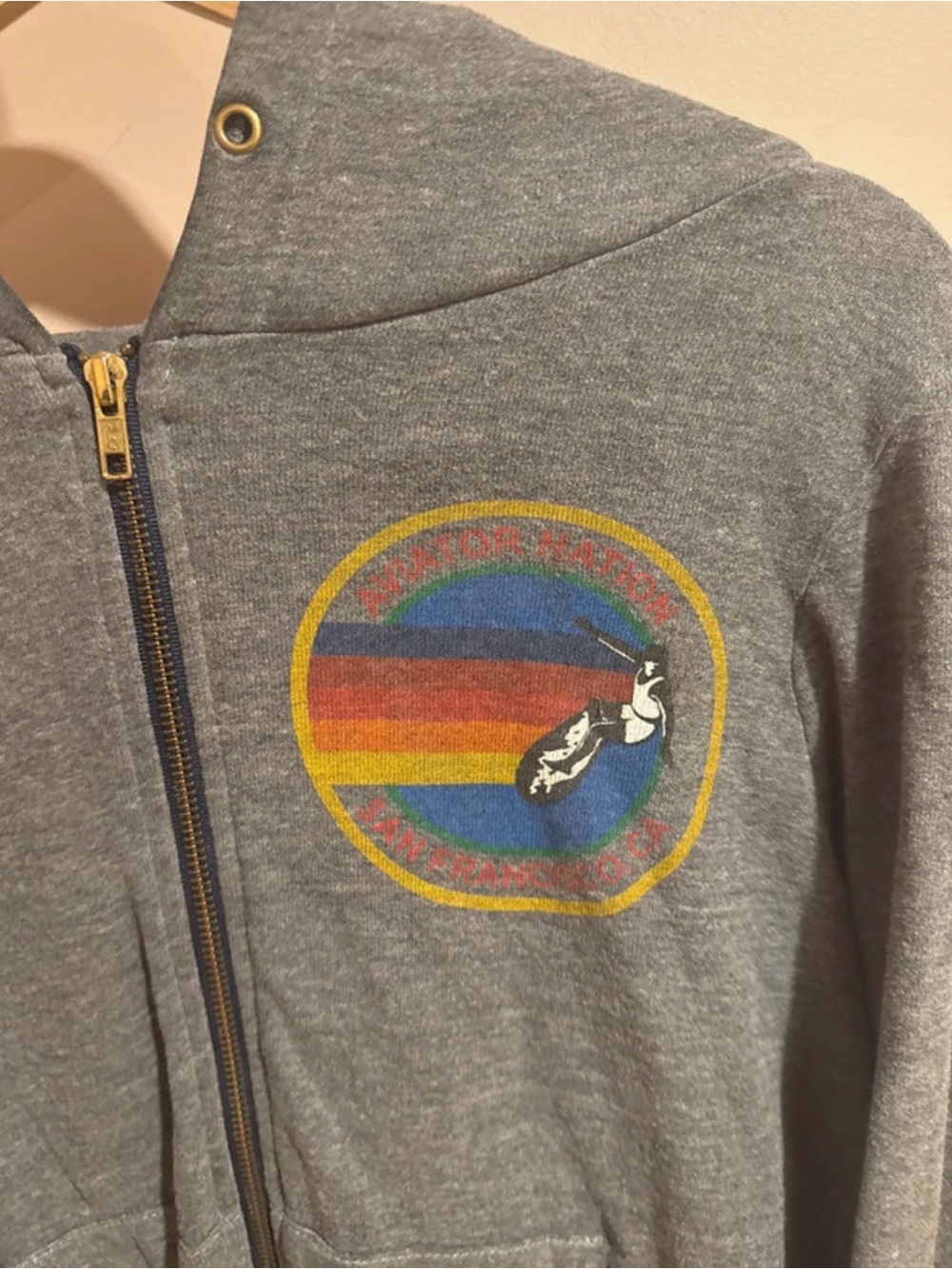 Aviator Nation Gray Zip Hoodie with Yellow Logo Accent - Picture 3 of 8